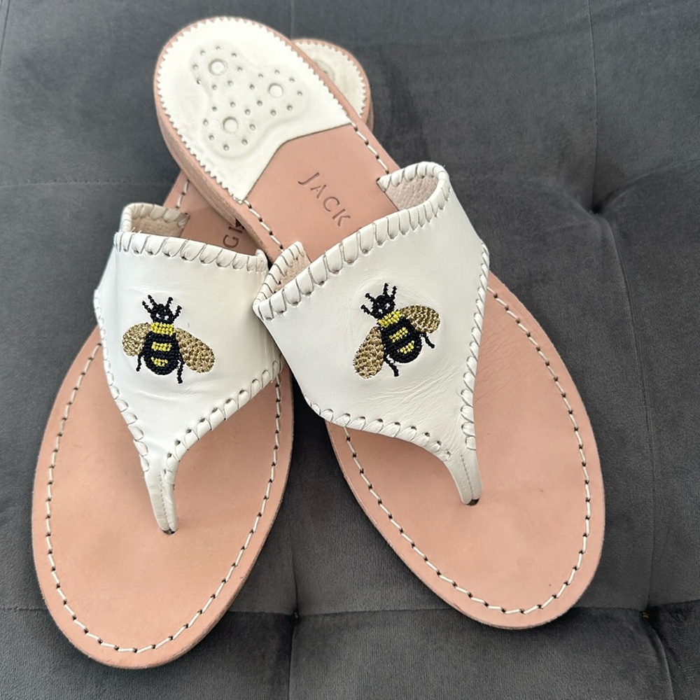 Beautiful Bee Jack Rogers gently worn sandals.  White with bee embroidery
